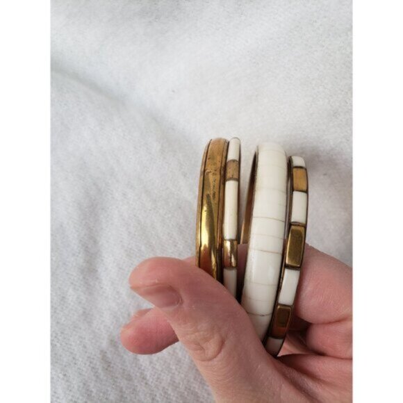 Brass w Bone Inlay Stackable Layering Bangle Bracelet Vintage - Picture 4 of 7